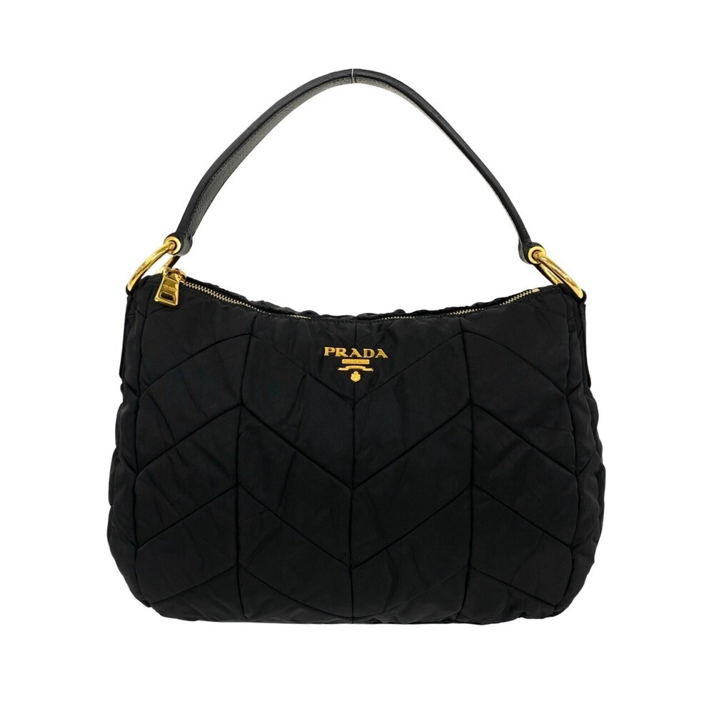 PRADA Prada logo hardware quilted Tessuto nylon enamel handbag semi shoulder ...
